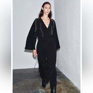 Zara ZW Collection Beaded Embroidery Dress Black Size S NWT